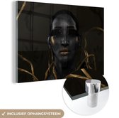 MuchoWow® Glasschilderij 120x80 cm - Schilderij acrylglas - Vrouwen - Goud - Black - Foto op glas - Schilderijen