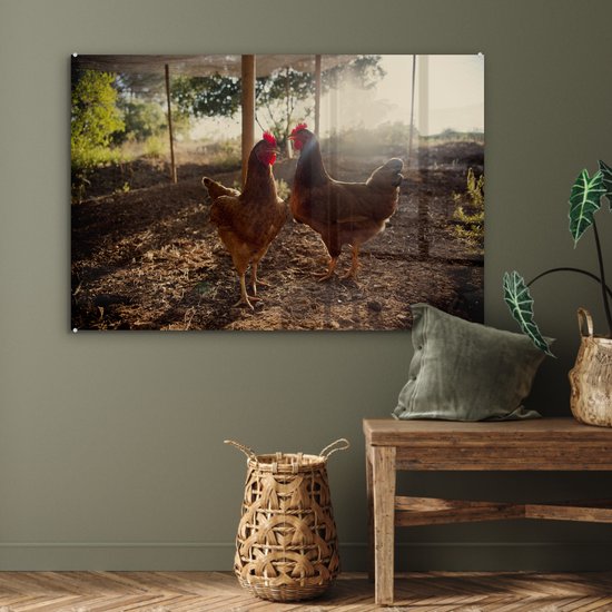 Peinture sur Verre - Deux Poulets en Course - 120x80 cm - Peintures sur Verre Peintures - Photo sur Glas