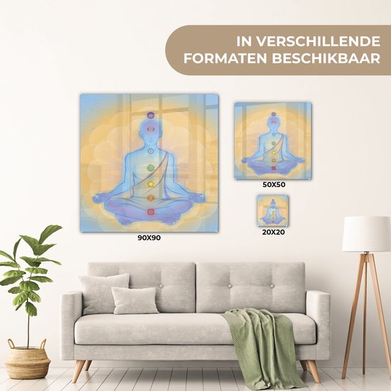 MuchoWow® Peinture sur Verre - Illustration du Moine aux Sept Chakras - 90x90 cm - Peintures sur Verre Acrylique - Photo sur Glas