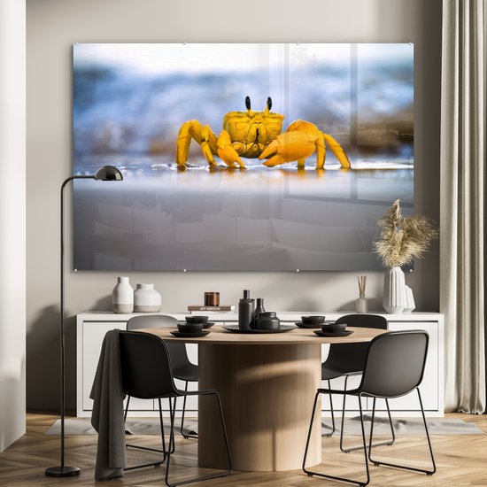 MuchoWow® Peinture sur verre 180x120 cm - Peinture sur verre - Crabe - Plage - Mer - Photo sur verre acrylique - Peintures