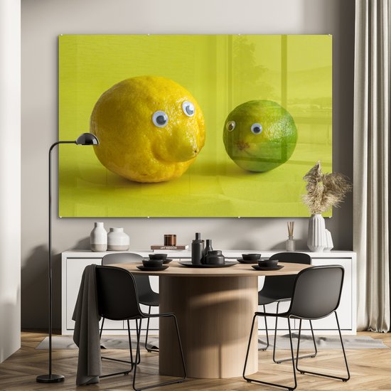 Peinture sur verre MuchoWow® - Citron et citron vert aux yeux écarquillés - 150x100 cm - Peintures sur verre acrylique - Photo sur Glas