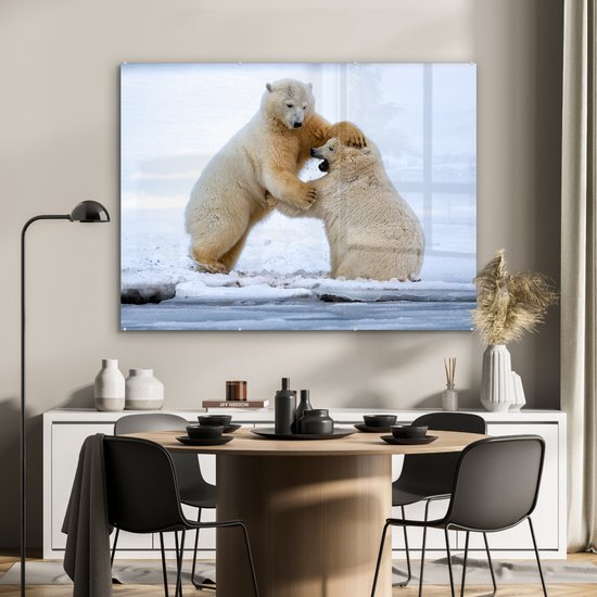 MuchoWow® Peinture sur Verre - Ours Polaires - Jouer - Glace - 120x90 cm - Peintures sur Verre Acrylique - Photo sur Glas