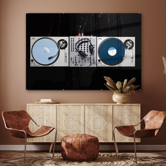 ® Glasschilderij 150x100 cm - Schilderij acrylglas - Mengpaneel op een zwarte achtergrond - Foto op glas - Muurdecoratie woonkamer - Wanddecoratie slaapkamer - Schilderijen