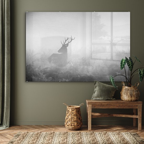 Peinture sur verre - Cerf dans le brouillard - noir et blanc - 180x120 cm - Peintures sur Verre Peintures - Photo sur Glas
