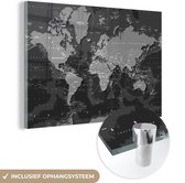 MuchoWow® Glasschilderij 60x40 cm - Schilderij acrylglas - Abstracte wereldkaart met donkere schaduwen - zwart wit - Foto op glas - Schilderijen