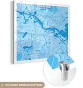 MuchoWow® Glasschilderij 50x50 cm - Schilderij acrylglas - Stadskaart - Amsterdam - Blauw - Foto op glas - Schilderijen - Plattegrond