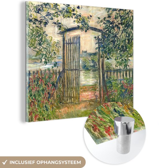 MuchoWow® Glasschilderij 90x90 cm - Schilderij acrylglas - De tuinpoort in Vétheuil - Claude Monet - Foto op glas - Schilderijen