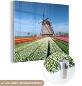 MuchoWow® Peinture sur verre - Nederland - Fleurs - Moulin à vent - 20x20 cm - Peintures sur verre acrylique - Photo sur Glas