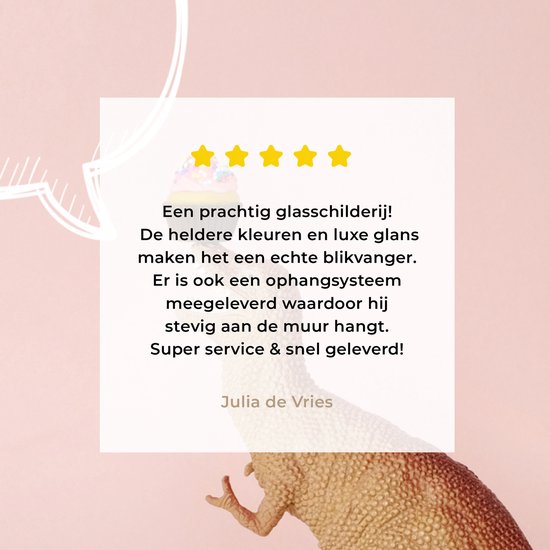 MuchoWow ® Peinture sur Verre - speelgoed Dinosaurus - Cupcake - Rose - 90x90 cm - Peintures sur Verre Peintures - Photo sur Glas