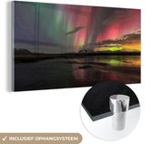 MuchoWow® Glasschilderij 40x20 cm - Schilderij acrylglas - Noorderlicht - IJsland - Kleuren - Foto op glas - Schilderijen