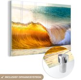 MuchoWow® Glasschilderij 90x60 cm - Schilderij acrylglas - Golf - Water - Zee - Foto op glas - Schilderijen