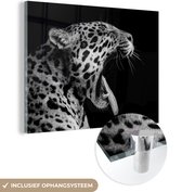 MuchoWow® Peinture sur verre 120x90 cm - Peinture sur verre acrylique - Jaguar - Animal - Zwart - Wit - Photo sur verre - Peintures