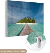MuchoWow® Glasschilderij 40x30 cm - Schilderij acrylglas - Zee - Pier - Eiland - Foto op glas - Schilderijen