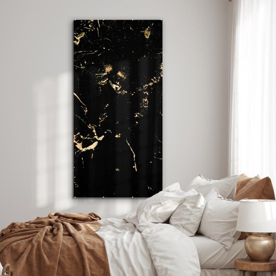 MuchoWow® Peinture sur verre 80x160 cm - Peinture acrylique sur verre - Marbre - Citron Zwart - Or - Photo sur verre - Peintures