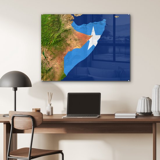 Peinture sur verre - Image satellite de la Somalie avec le drapeau du pays dessus - 80x60 cm - Peintures sur verre acrylique - Photo sur Glas