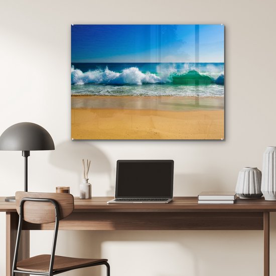 MuchoWow® Peinture sur verre 80x60 cm - Peinture sur verre acrylique - Mer - Golf - Plage - Photo sur verre - Peintures