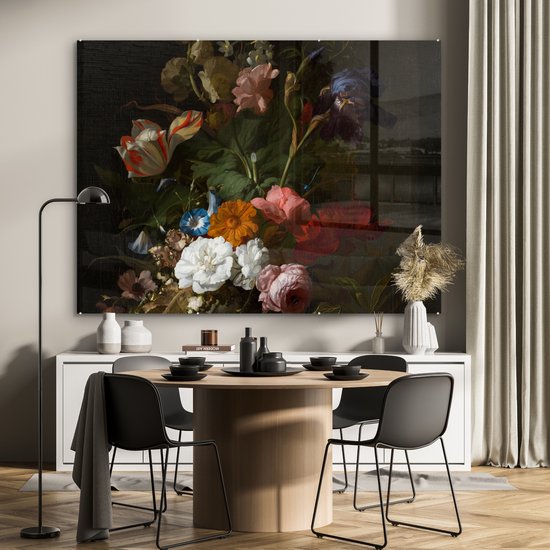 MuchoWow® Peinture sur Verre - Vase avec Fleurs - Peinture de Rachel Ruysch - 160x120 cm - Peintures sur Verre Acrylique - Photo sur Glas
