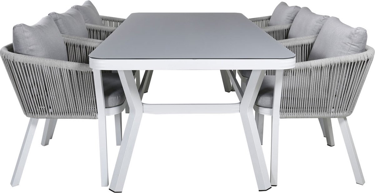 Virya tuinmeubelset tafel 100x200cm en 6 stoel Virya wit, grijs.