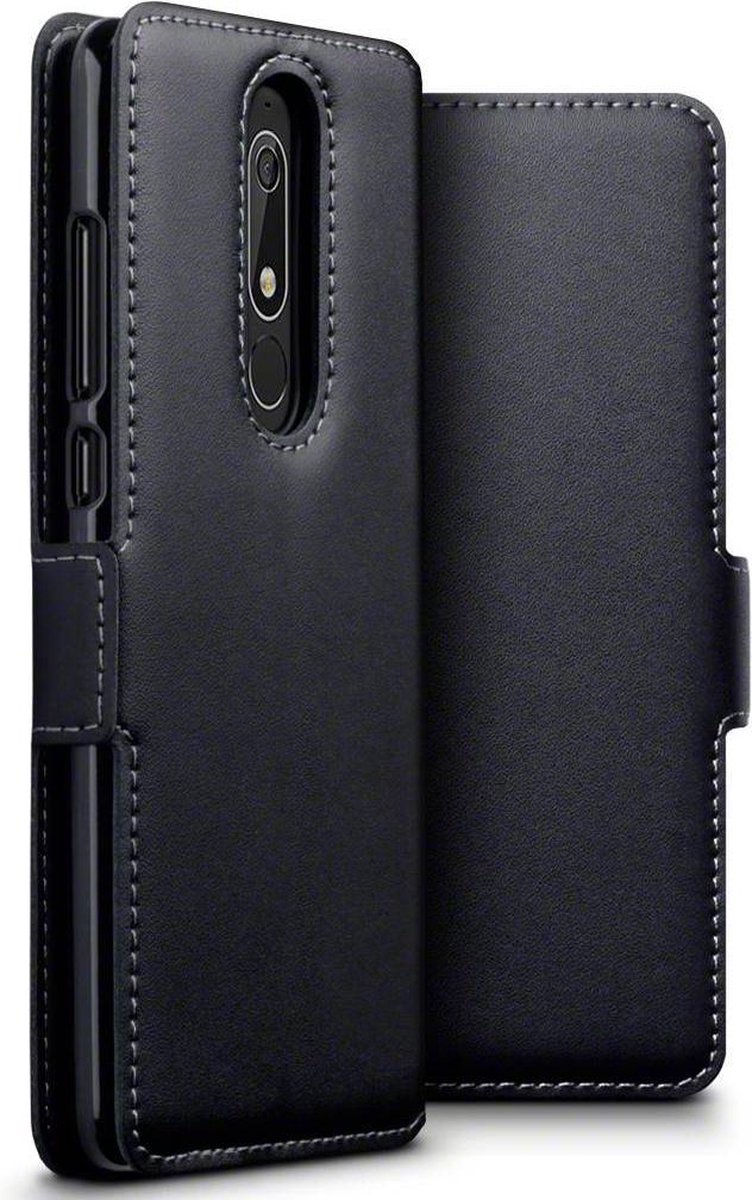 Qubits - lederen slim folio wallet hoes - Nokia 5.1 - zwart