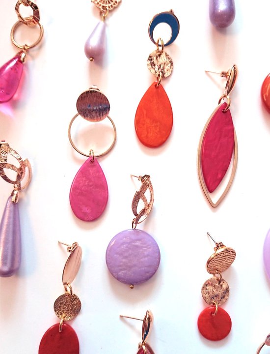 Oorbellen - Statement Oorbellen - Bohemian - 14K Goud - Rose - Lila | bol