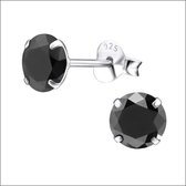 Aramat jewels ® - Oorbellen rond zirkonia 925 zilver zwart 6mm