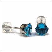 Aramat jewels ® - Zirkonia zweerknopjes rond 6mm oorbellen zee blauw chirurgisch staal