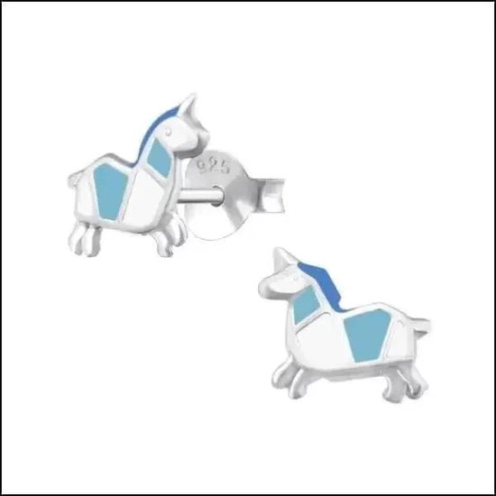 Aramat jewels ® - Oorbellen unicorn zilver dames kinderen 8mm multikleur