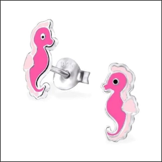 Aramat jewels ® - Zilveren kinder oorbellen zeepaardje emaille 10x5mm