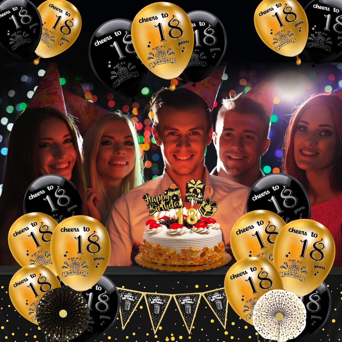 Celejoy® 18 ans 92 pièces Pack de fête d'anniversaire Zwart et or -  Ballons