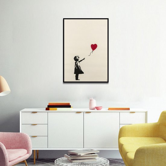 Allernieuwste.nl® Canvas Schilderij Banksy Grafitti: Girl with Balloon - Modern Street Graffiti - Poster - 70 x 100 cm - Kleur