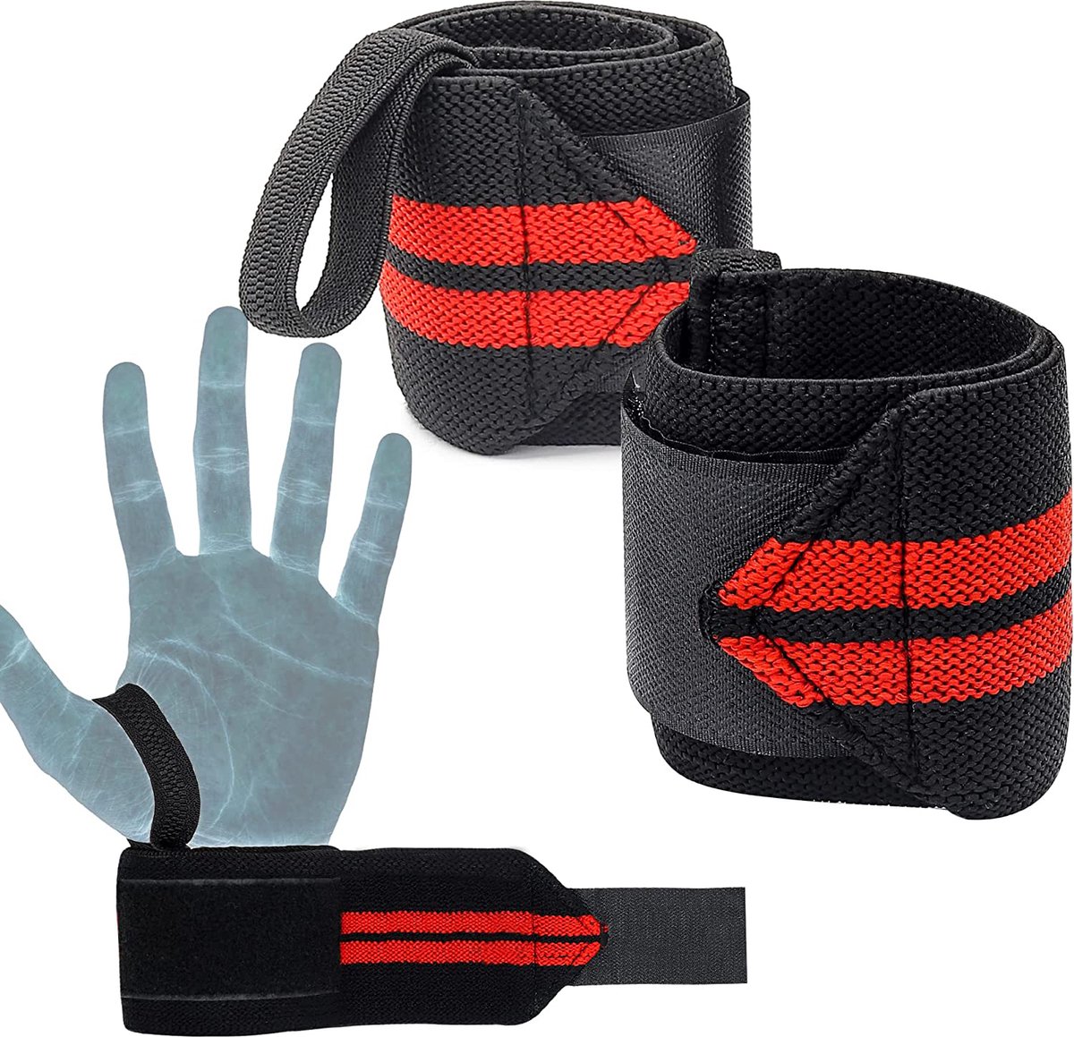MJ Sports Premium Wrist Wraps - Polsbanden - Polsbrace - Krachttraining - Powerlifting - Fitness - Set van 2 - One Size - Rood