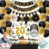 Celejoy® 20 Jaar 92-Delig Zwart & Goud Verjaardags feestpakket - Ballonnen, Slingers & Taarttopper - Voor Jongens, Meisjes - Ultieme Feestdecoratie