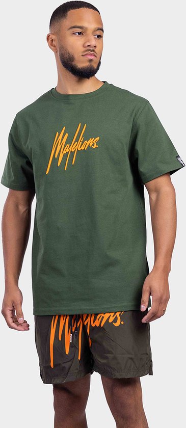 Malelions Essentials T-Shirt Heren Groen/Oranje - Maat: XS