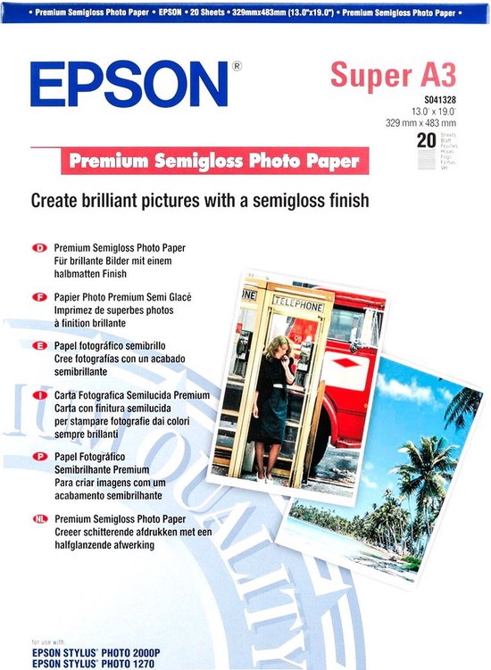 Papier Epson S041328 - A3 + / 20 feuilles / Semi-brillant | bol