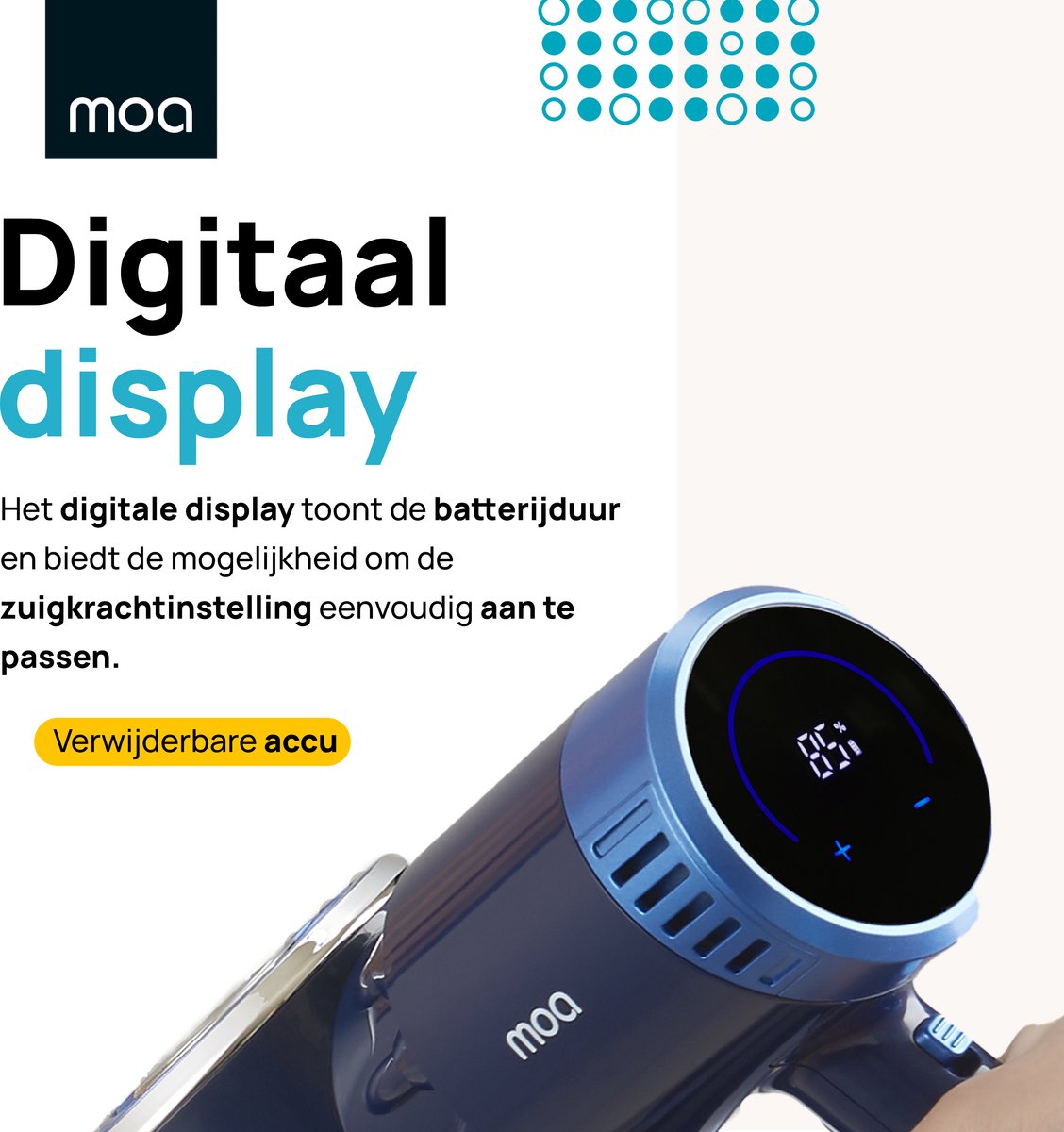 MOA Steelstofzuiger Ultra - 2-in-1 - Kruimeldief - Draadloos - 180 Watt - Zonder zak - VC03DB – foto 3