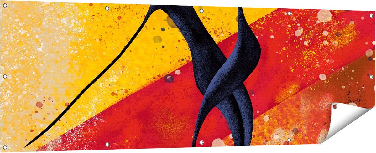 Gards Tuinposter Abstracte Kunst - Dansend Afrikaans Paar - 180x60 cm - Tuindoek - Tuindecoratie - Wanddecoratie buiten - Tuinschilderij Multikleur