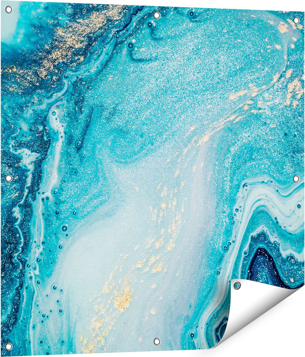 Gards Tuinposter Abstracte Kunst Blauwe Oceaan - 80x80 cm - Tuindoek - Tuindecoratie - Wanddecoratie buiten - Tuinschilderij Multikleur