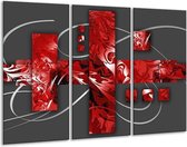 Glasschilderij Art - Rood, Grijs - 120x80cm 3Luik - Foto Op Glas - Geen Acrylglas Schilderij - GroepArt 6000+ Glas Art Collectie - Maatwerk Mogelijk