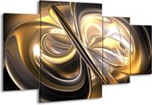 GroepArt - Schilderij -  Abstract - Goud, Zilver, Geel - 160x90cm 4Luik - Schilderij Op Canvas - Foto Op Canvas