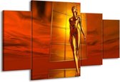 GroepArt - Schilderij -  Abstract - Goud, Rood, Geel - 160x90cm 4Luik - Schilderij Op Canvas - Foto Op Canvas
