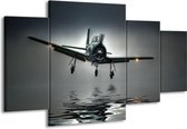 GroepArt - Schilderij -  Vliegtuig - Grijs, Zwart, Wit - 160x90cm 4Luik - Schilderij Op Canvas - Foto Op Canvas