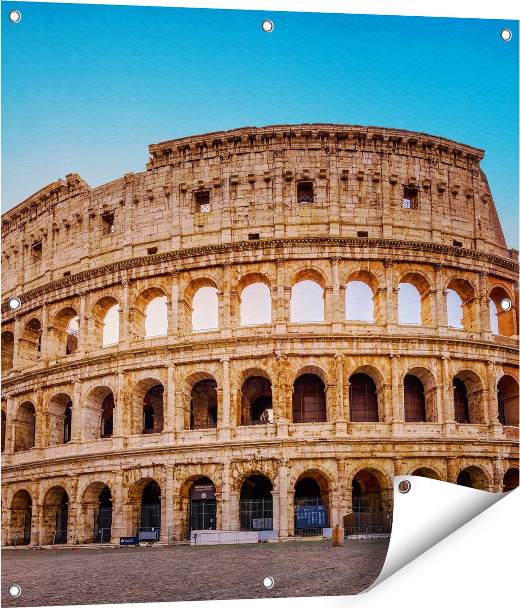 Gards Tuinposter Colosseum in Rome met de Blauwe Lucht - 80x80 cm - Tuindoek - Tuindecoratie - Wanddecoratie buiten - Tuinschilderij Multikleur