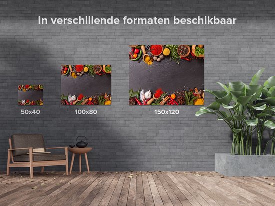 Gards Tuinposter Verschillende Kruiden op een Zwarte Tafel - 50x40 cm - Tuindoek - Tuindecoratie - Wanddecoratie buiten - Tuinschilderij