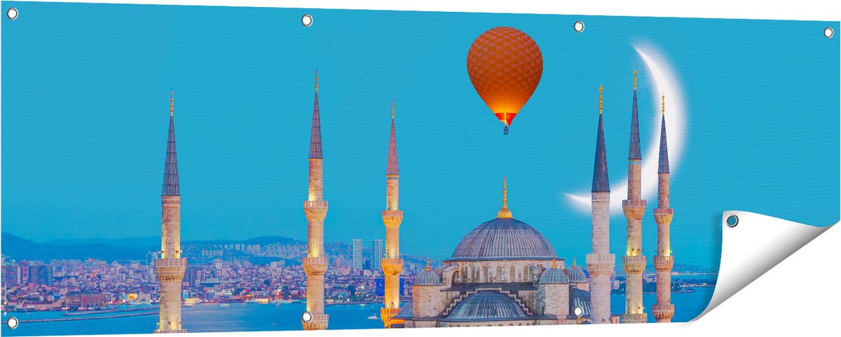 Gards Tuinposter Sultan Ahmetmoskee in Istanbul - 150x50 cm - Tuindoek - Tuindecoratie - Wanddecoratie buiten - Tuinschilderij Multikleur