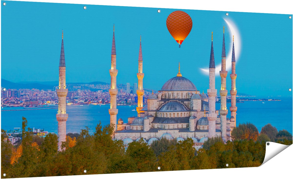 Gards Tuinposter Sultan Ahmetmoskee in Istanbul - 200x100 cm - Tuindoek - Tuindecoratie - Wanddecoratie buiten - Tuinschilderij Multikleur