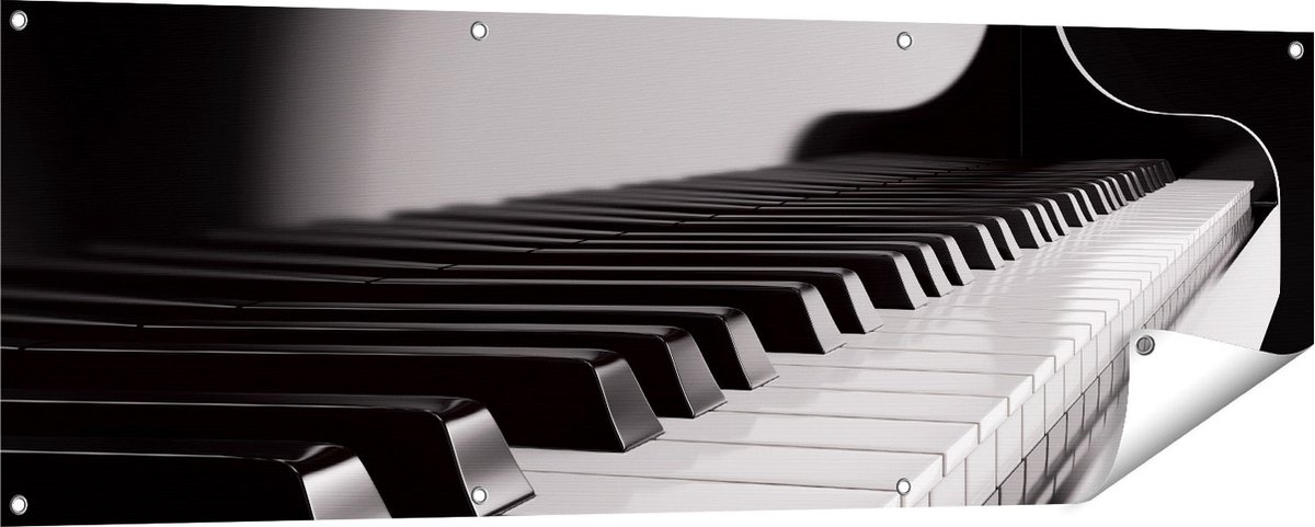 Gards Tuinposter Pianotoetsen - Noten - Piano - 150x50 cm - Tuindoek - Tuindecoratie - Wanddecoratie buiten - Tuinschilderij Multikleur