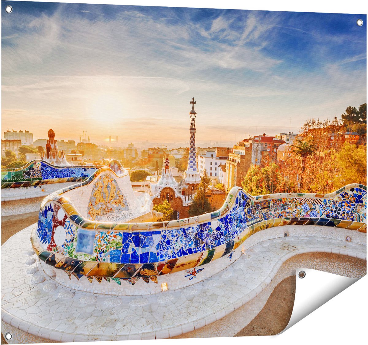 Gards Tuinposter Park G�ell in Barcelona - 100x80 cm - Tuindoek - Tuindecoratie - Wanddecoratie buiten - Tuinschilderij Multikleur