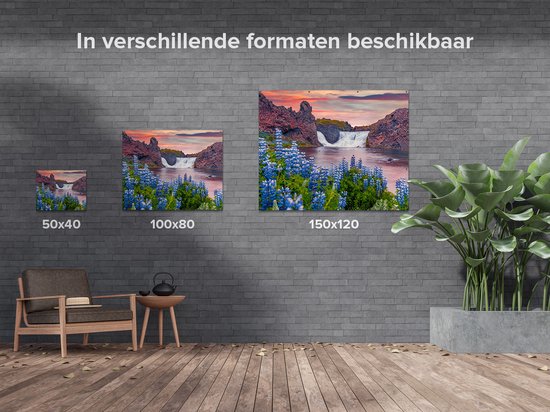 Gards Poster de jardin Cascade aux Fleurs de Lupine bleu - 50x40 cm - Toile de jardin - Décoration de jardin - Décoration murale extérieur - Tableau de jardin