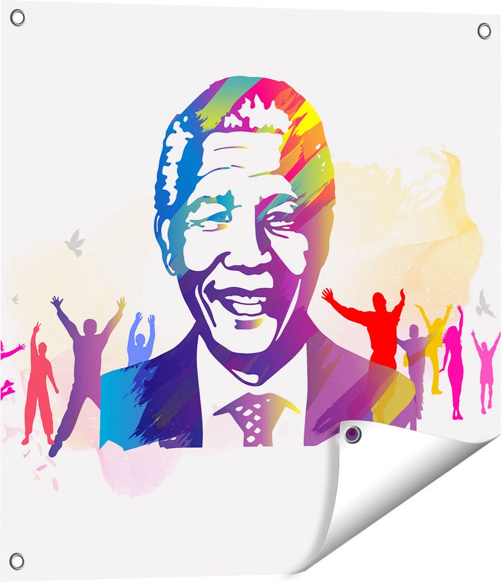 Gards Tuinposter Nelson Mandela - 60x60 cm - Tuindoek - Tuindecoratie - Wanddecoratie buiten - Tuinschilderij Multikleur