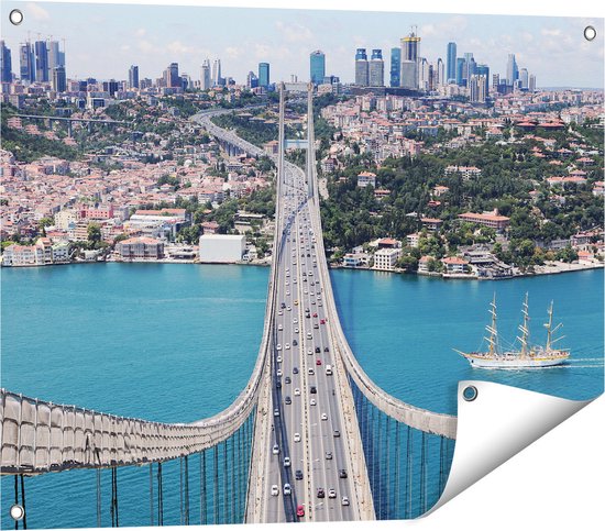 Foto: Gards tuinposter istanbul bosporus brug vanaf boven 80x60 cm tuindoek tuindecoratie wanddecoratie buiten tuinschilderij